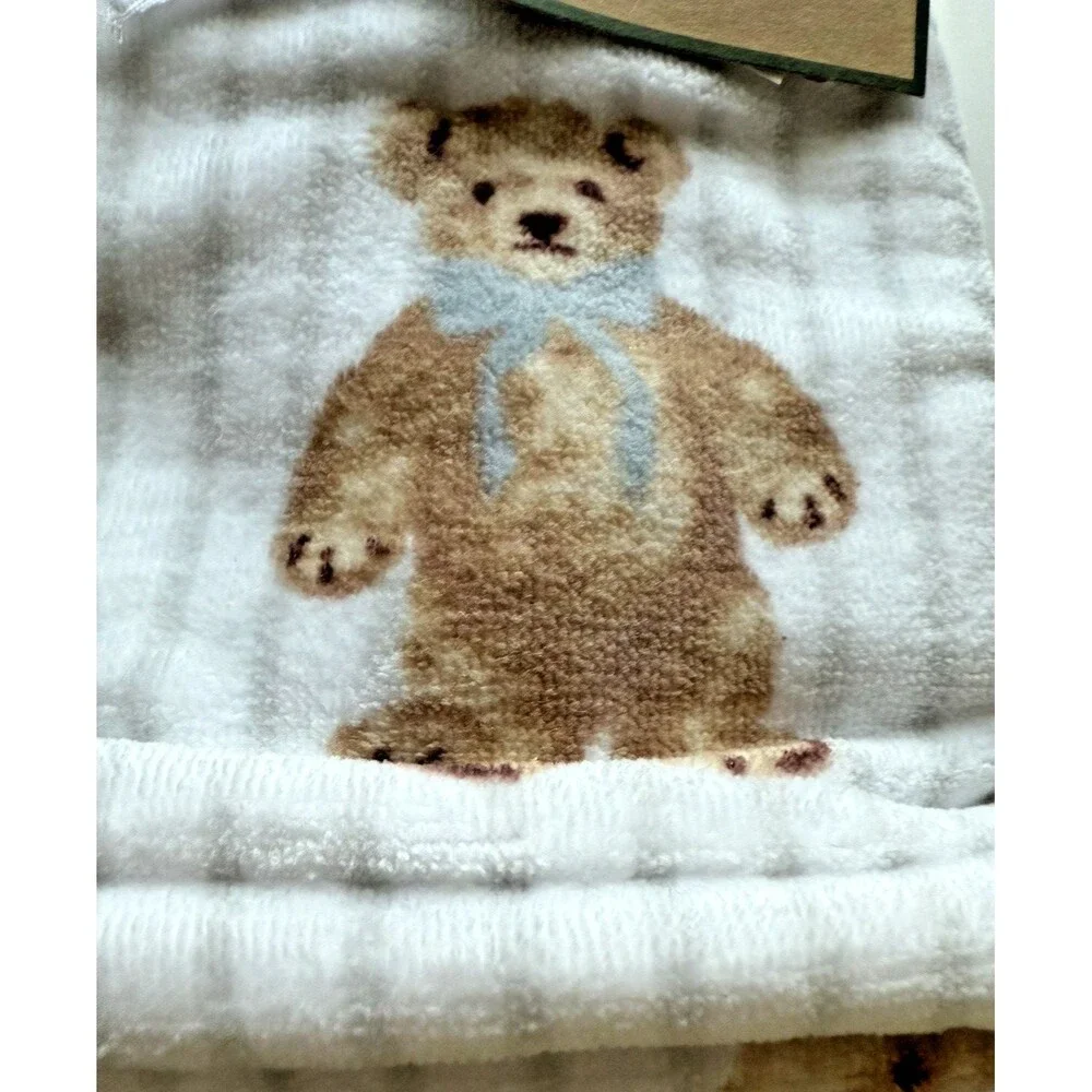Deborah Connolly Teddy Bear Hand Towels Set of 2 Striped Soft Plush Bath Baby